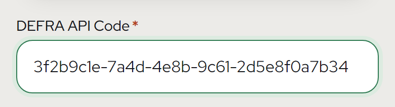 Site setup, step 2: Connect to DEFRA, with the steps to get your API Code